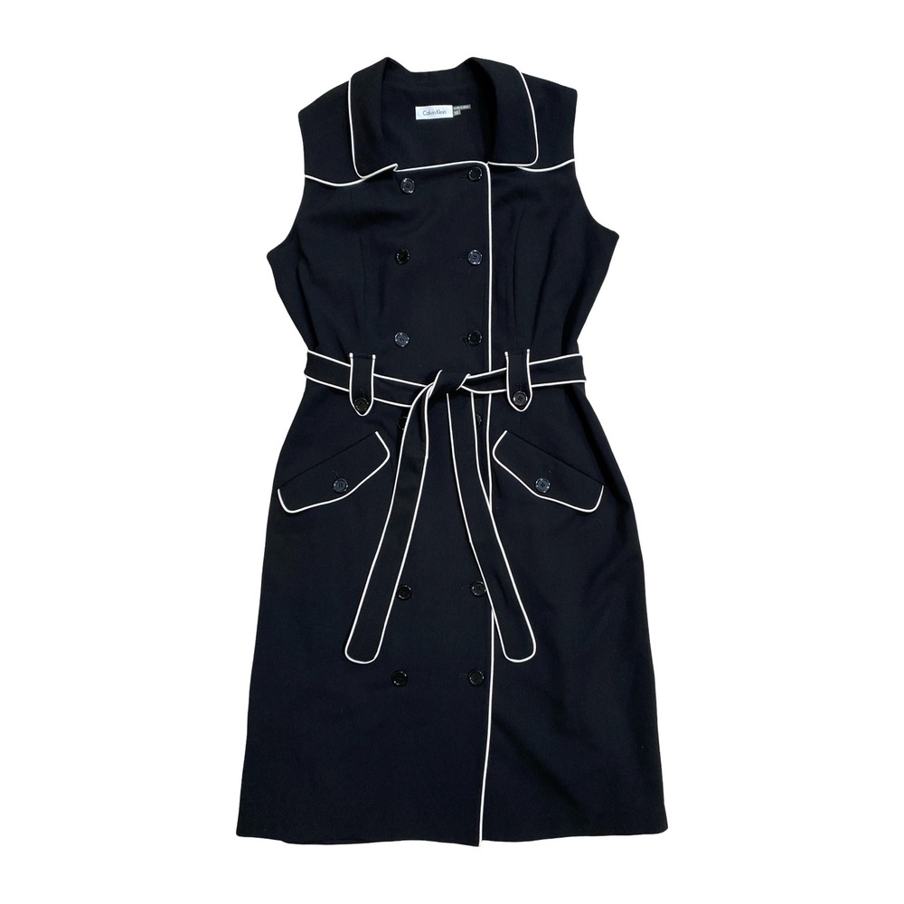 Calvin Klein Black White Piping Double Breasted Trench Dress Sleeveless Midi 12 - Picture 6 of 11